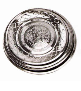 Stainless Steel Kitchenware Decorative Pattern Round Tray Sp026