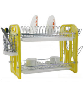 2 Layers Metal Wire Kitchen Dish Rack Plastic Board No. Dr16-Bp02