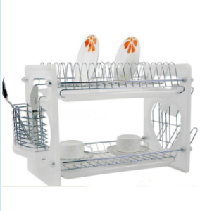 2 Layers Metal Wire Kitchen Dish Rack with Plastic Board No. Dr16-Bp01