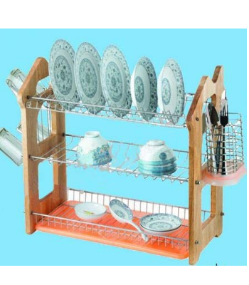 OEM Manufacturer Apple Slicer -
 3 Layers Kitchen Metal Wire Dish Drainer Rack Wooden Board – Long Prosper