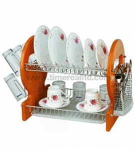 OEM/ODM Supplier Vegetable Slicer -
 2 Layers Metal Wire Kitchen Dish Rack with Wooden Board – Long Prosper