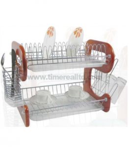 Metal Wire Kitchen Dish Rack Wooden Board No. Dr16-9bw