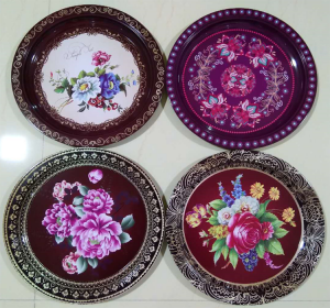 33CM Tinplate Round Tray With Flower Painting