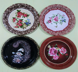 30CM Tinplate Round Tray With Flower Painting