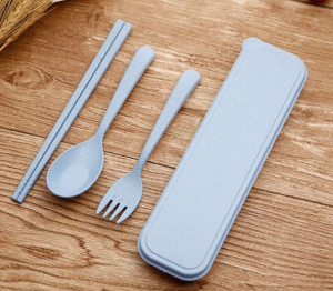 Nature Wheat Straw Travel Portable Cutlery Set,Environmentally Friendly Husk Fibre Spoon Fork Chopsticks