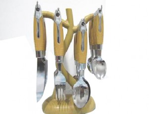 24PCS Stainless Steel Dinner Cutlery Set with Wooden Handle No. CT24-B05