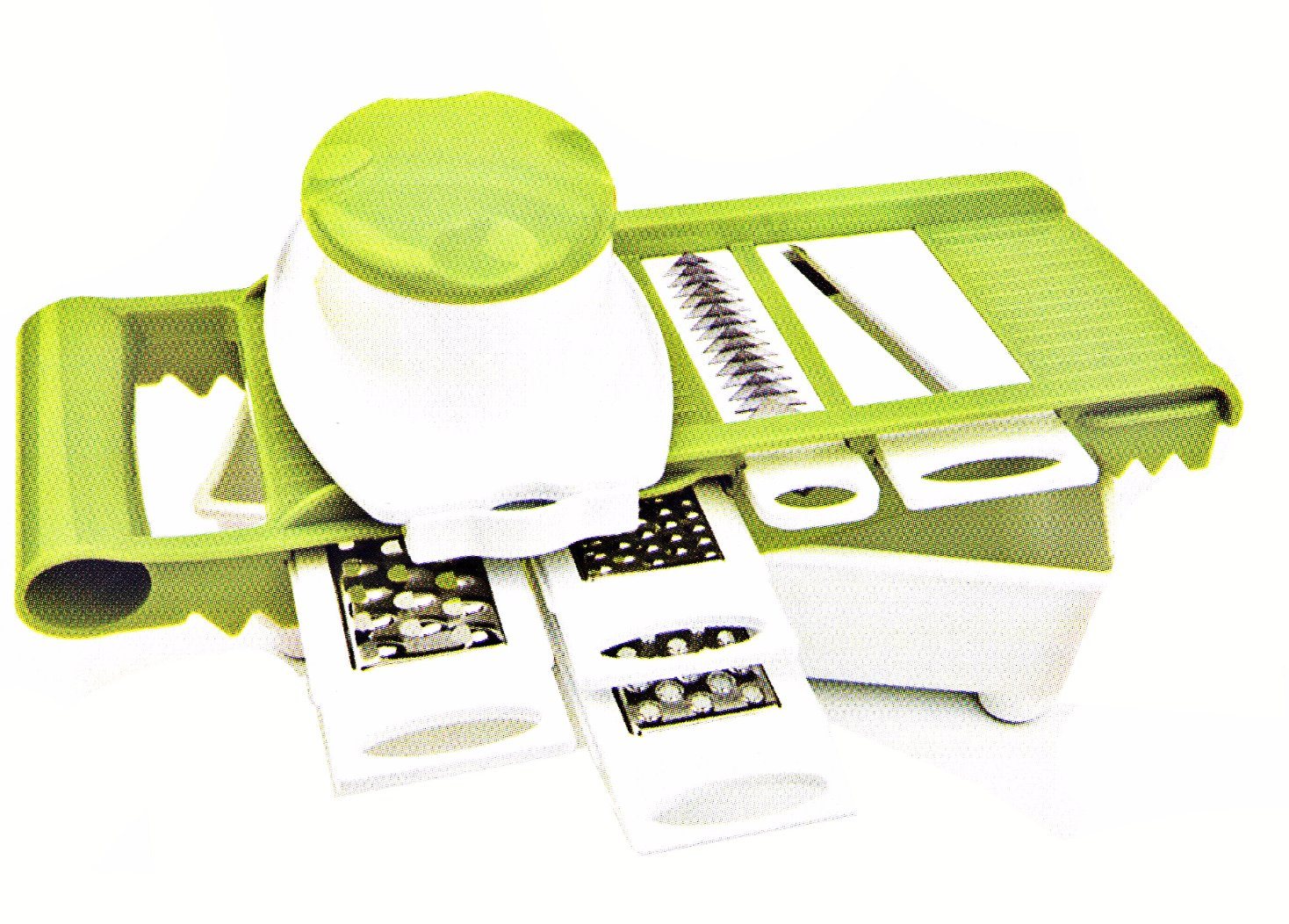 Rapid Delivery for Cute Animal Printed Dinner Set -
 5 in 1 Home Appliance Plastic Food Processor Vegetable Slicer Cutting Machine with Steel Parts No. Cg023 – Long Prosper