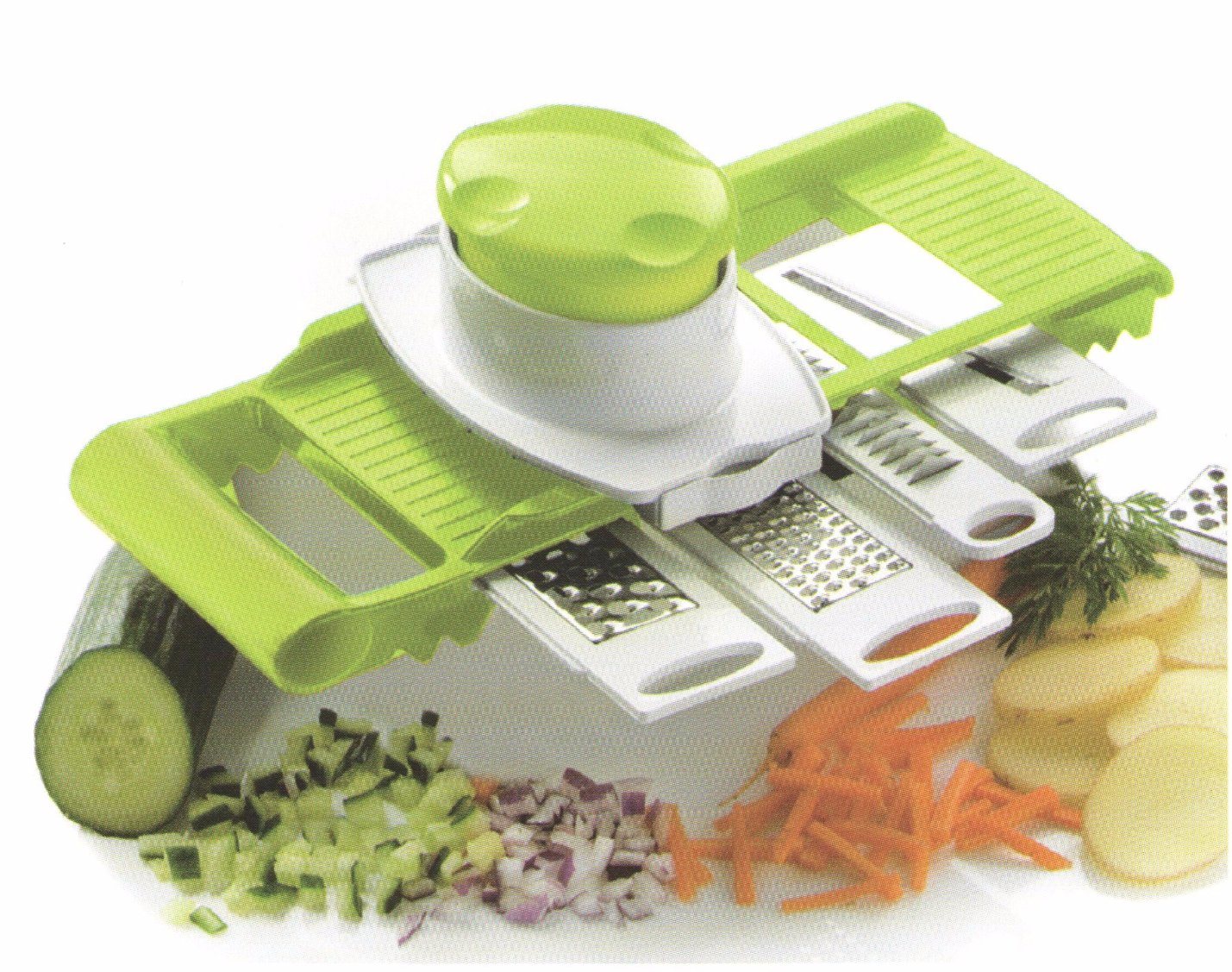 5 in 1 Plastic Food Processor Vegetable Chopper Cutting Machine with Steel Parts No. Cg022