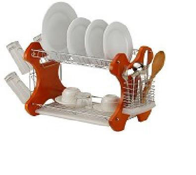 2 straturi de sârmă de metal Bucătărie Dish Rack Consiliul de lemn