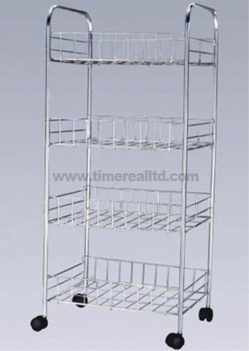 Chrome 4 Tiers Wire Steel Kitchen Storage Cart Sr-B005