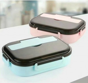 2 Grids Stainless Steel And Plastic Lunch Box With Spoon And Chopsticks-No. Lb21-Kitchen Utensils