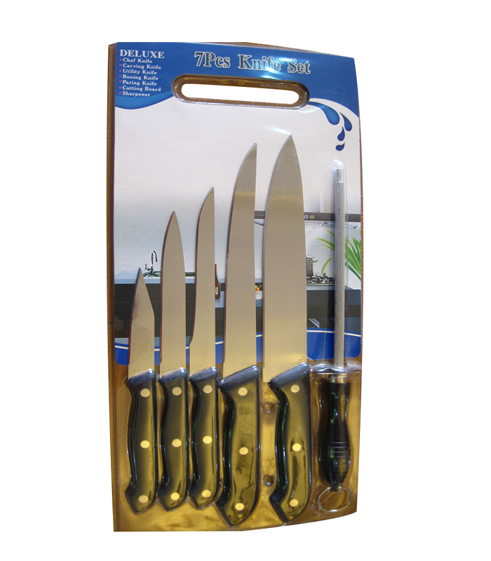 Online Exporter Cooking Utensil Set -
 Stainless Steel Knives 7PCS Set with Cutting Board No. Kns-7b01 – Long Prosper