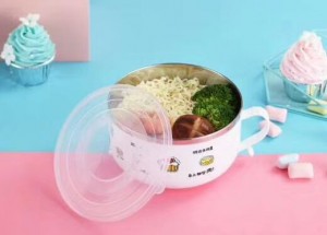 Round Shape Single ear Lunch Box,Transparent Lid Food Container With Spoon