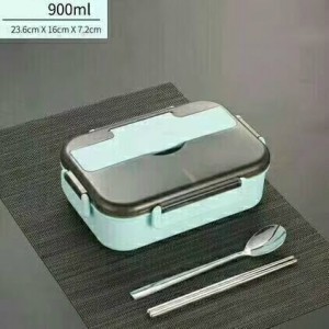 2 Grids Stainless Steel And Plastic Lunch Box With Spoon And Chopsticks-No. Lb21-Kitchen Utensils