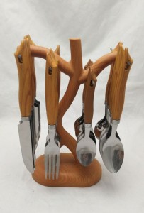24PCS Stainless Steel Cutlery Set with Wooden Handle No. CT24-B07