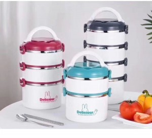 OEM Multi Tiers Food Container,Customized Pattern Plastic And Stainless Steel Lunch Box