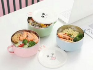 900ML Instant Noodles Bowl With Lid,Multi-Functional Ramen Noodles Bowl,Rabbit Ear Food Container