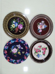 36CM Tinplate Round Tray With Flower Painting