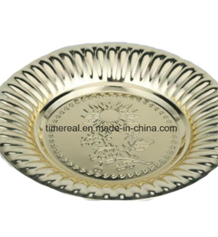 Online Exporter Chef Knife -
 Golden Color Stainless Steel Soup Plate Round Tray With Flowers – Long Prosper