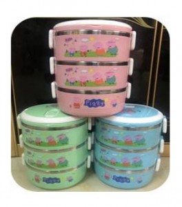 3 Tiers Round Cartoon Lunch Box,Peppa Pig Spill-proof Bento Box,High Quality Children Food Carrier