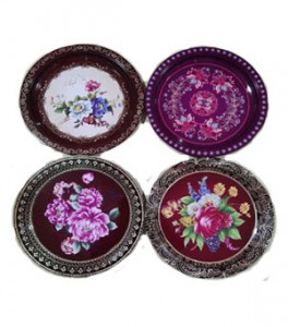 33CM Tinplate Round Tray With Flower Painting