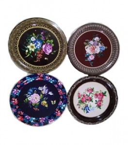36CM Tinplate Round Tray With Flower Painting