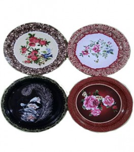 30CM Tinplate Round Tray With Flower Painting