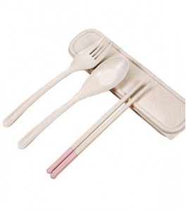 Nature Wheat Straw Travel Portable Cutlery Set,Environmentally Friendly Husk Fibre Spoon Fork Chopsticks