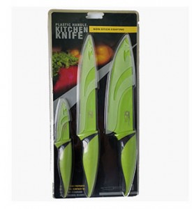 3PCS Non-stick Coating Kitchen Knife Set With Plastic Handle