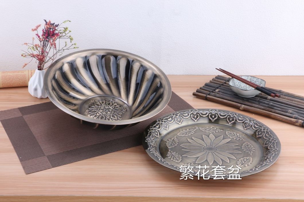Stainless Steel Kitchenware Decorative Pattern Round Tray / Dinner Plate Gp001