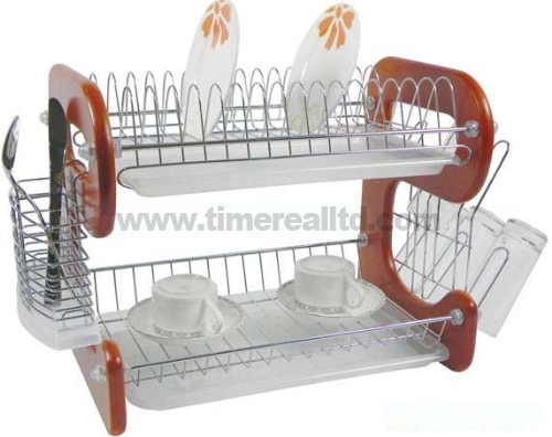 Metal Wire Kitchen Dish Rack Wooden Board No. Dr16-9bw