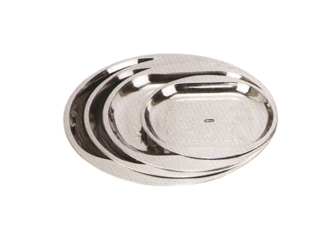 Stainless Steel Kitchenware Oval Tray in Round Design with Decorative Pattern Sp021