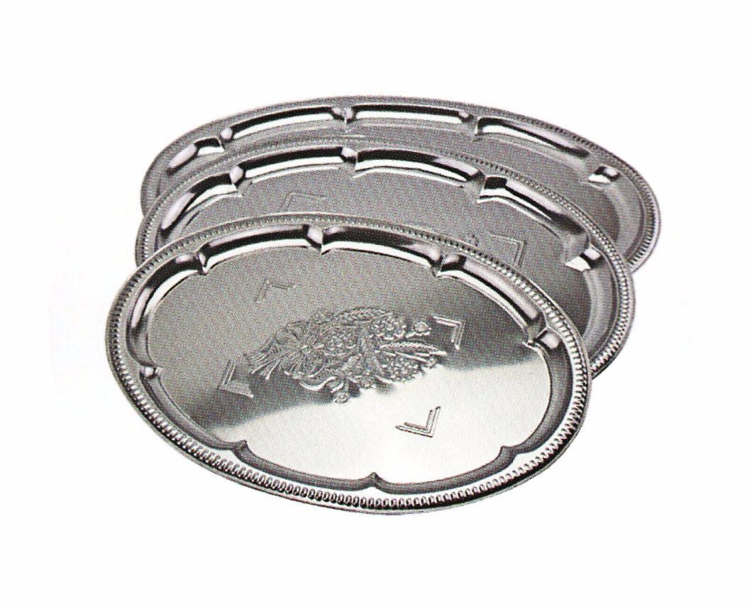 Home Appliance Stainless Steel Kitchenware Oval Plate Decorative Pattern Tray Sp052