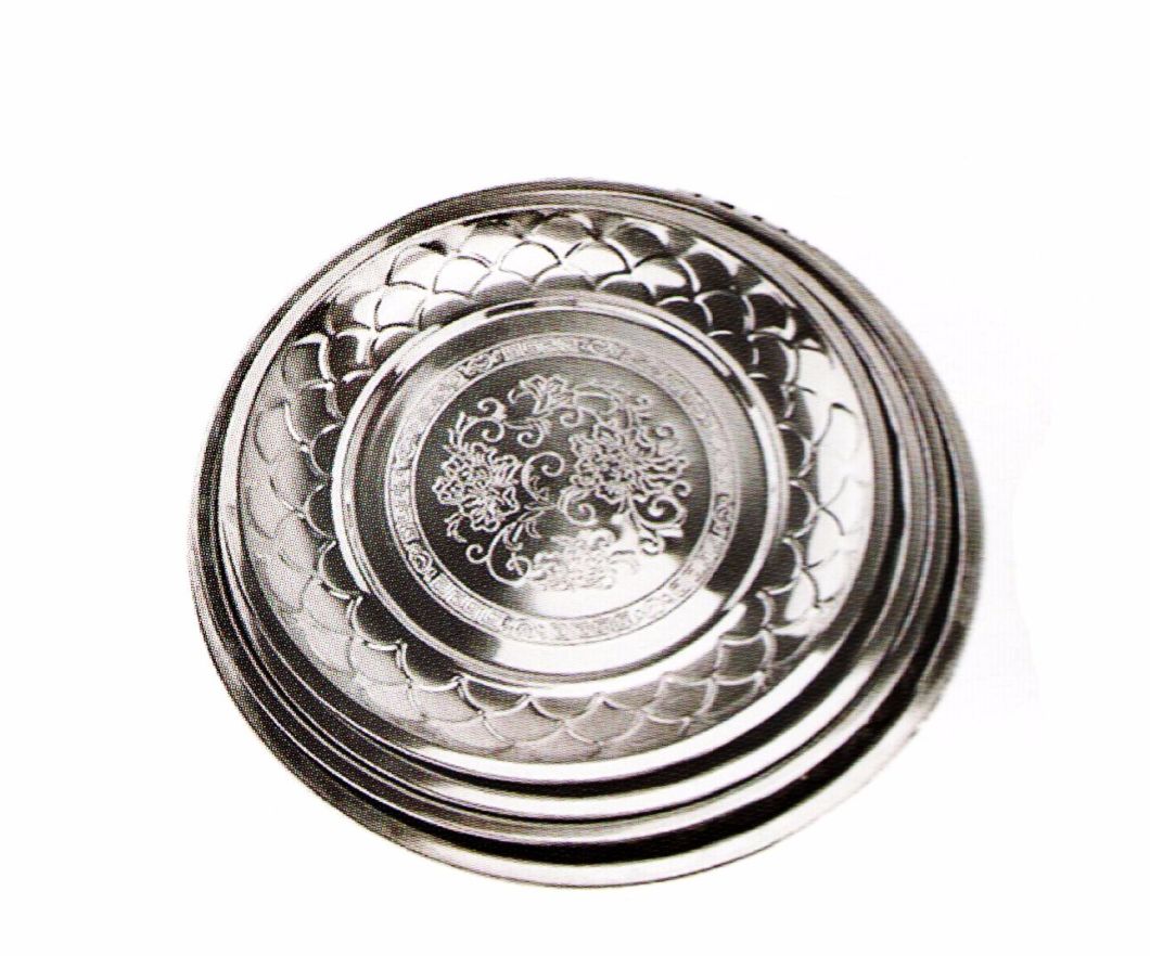Stainless Steel Kitchenware Decorative Pattern Round Tray Sp026
