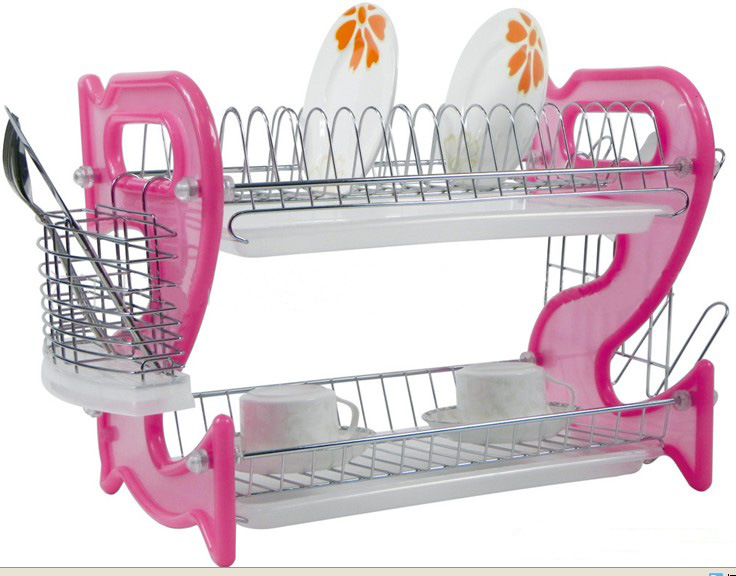 2 Layers Metal Wire Kitchen Dish Rack Plastic Board No. Dr16-Bp03