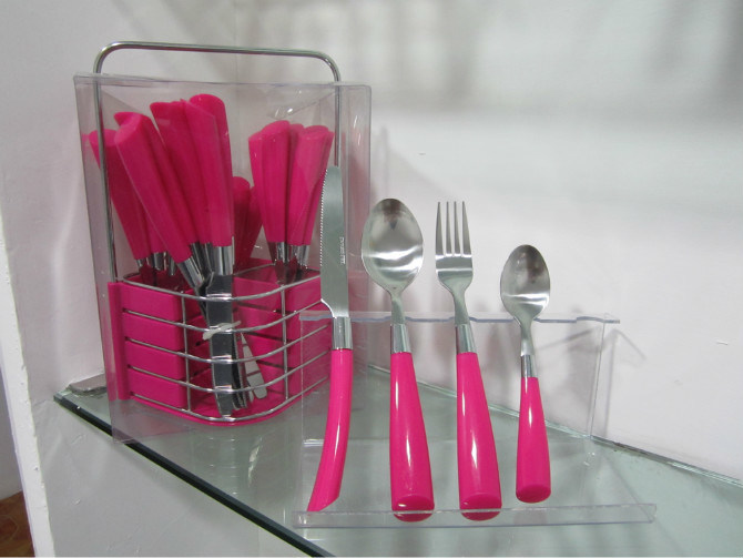 24PCS Stainless Steel Dinner Cutlery Set with Colorful Plastic Handle No. CT24-P08