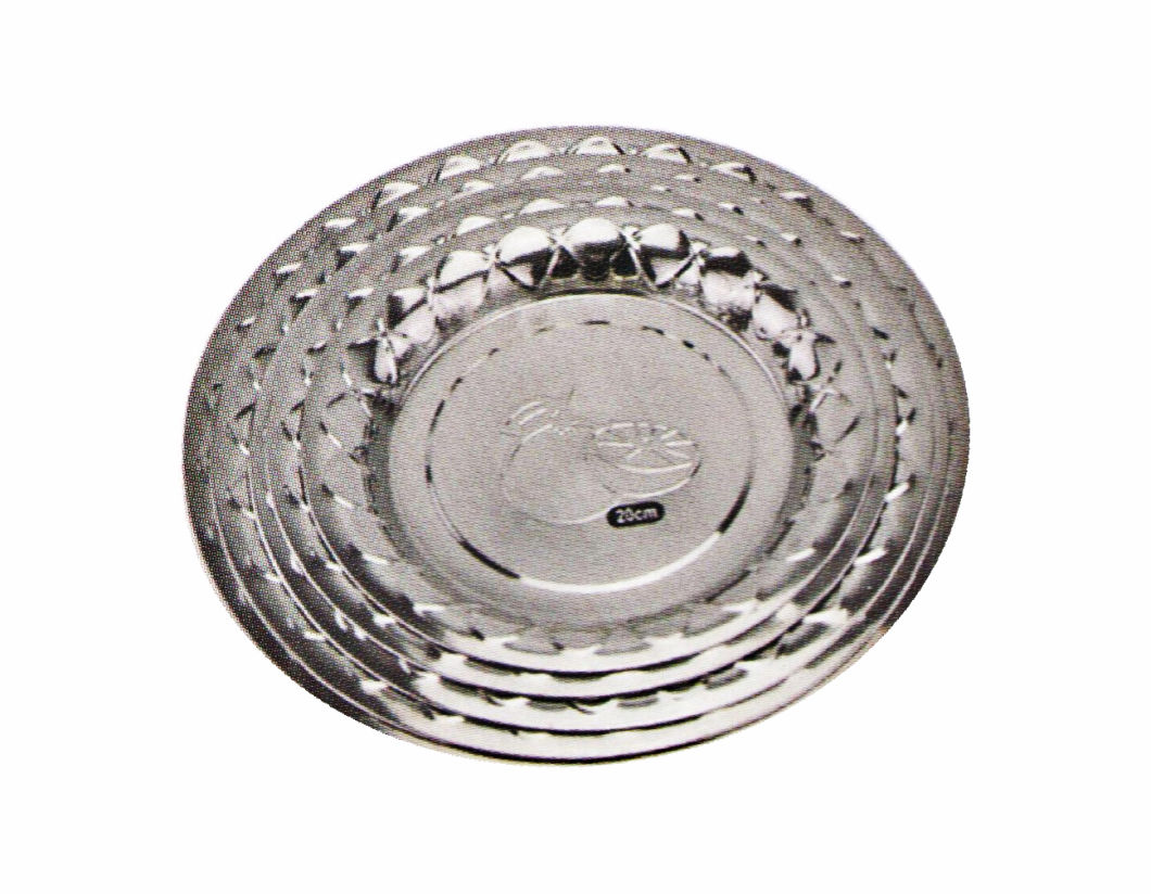 Stainless Steel Kitchenware Oval Tray in Round Design with Decorative Pattern Sp010