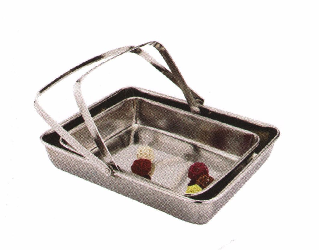 Stainless Steel Kitchenware Square Tray Service Plate for Towel with Handle Sp045