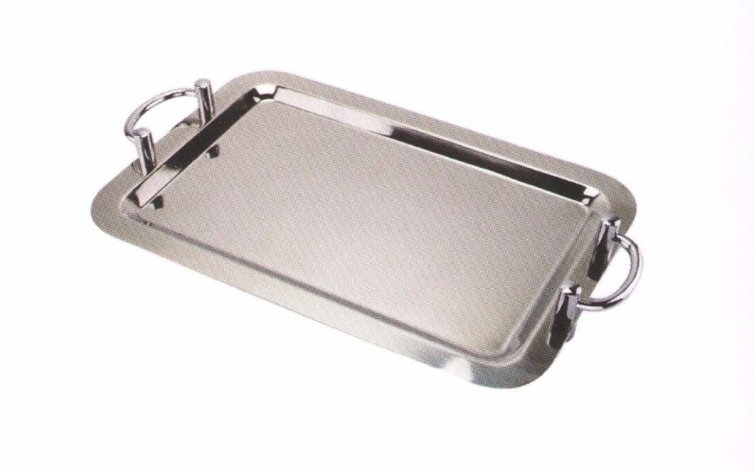 Stainless Steel Kitchenware Square Tray Service Plate with Handle Sp046