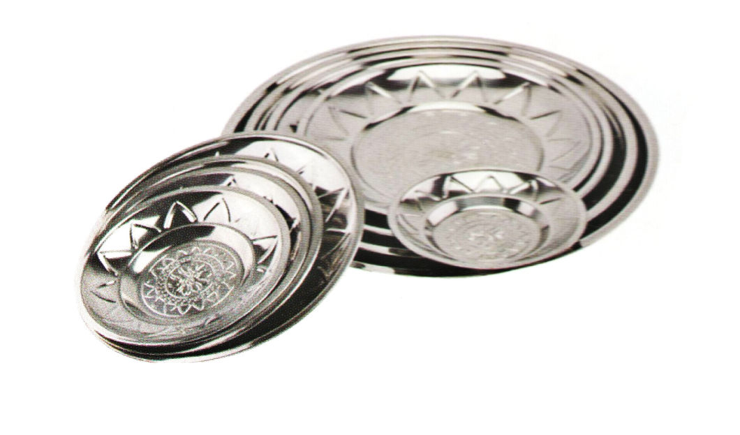 Home Application Stainless Steel Kitchenware Oval Tray in Round Design Dinner Plate Sp034