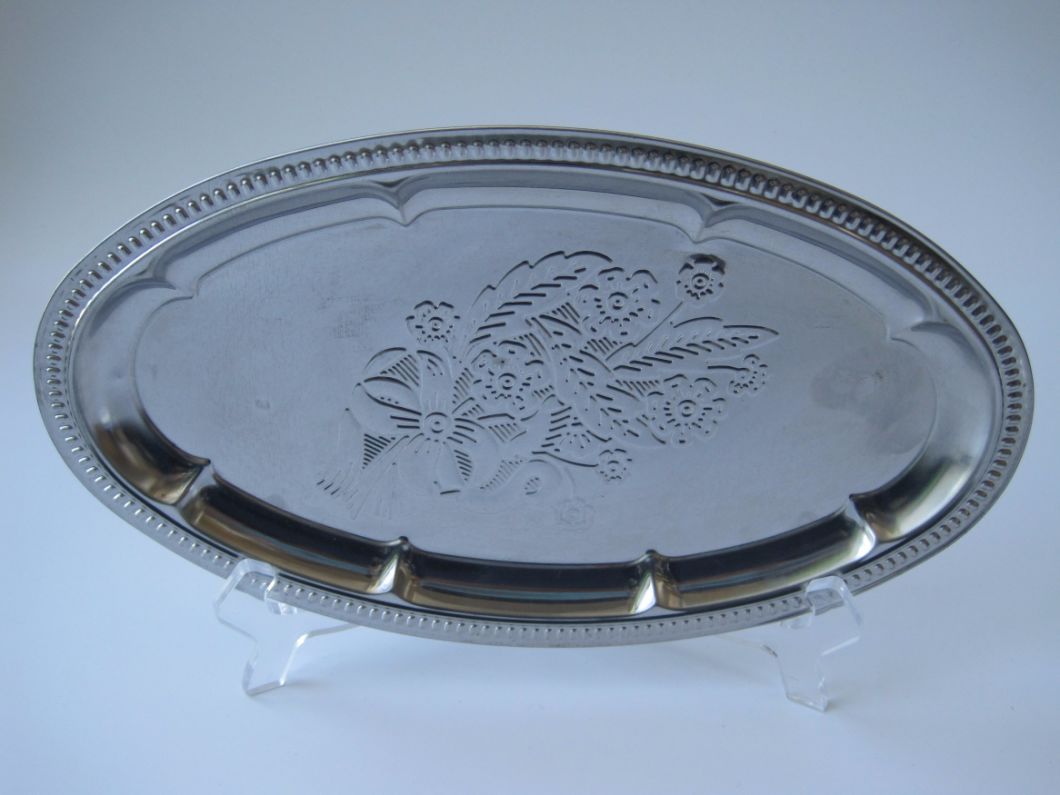Stainless Steel Kitchenware Oval Tray in Grape Design St003