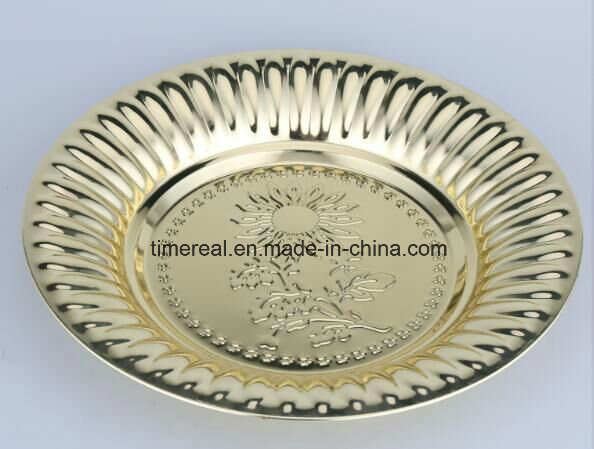 Golden Color Stainless Steel Soup Plate with Flowers