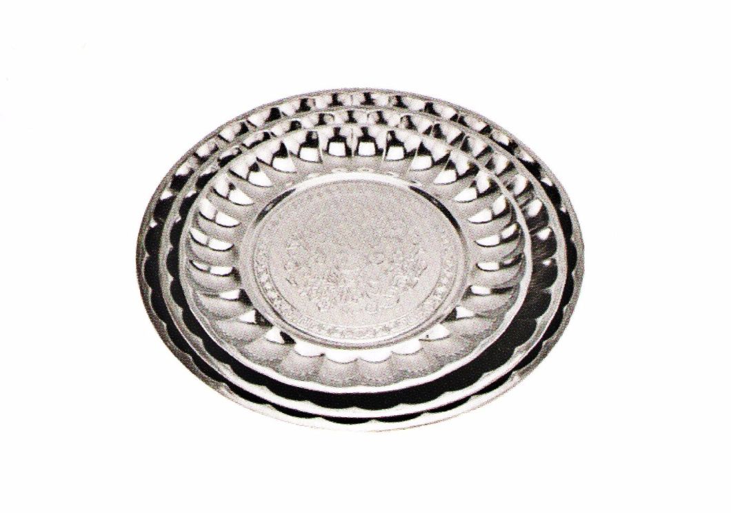 Stainless Steel Kitchenware Decorative Pattern Round Tray / Dinner Plate Sp025