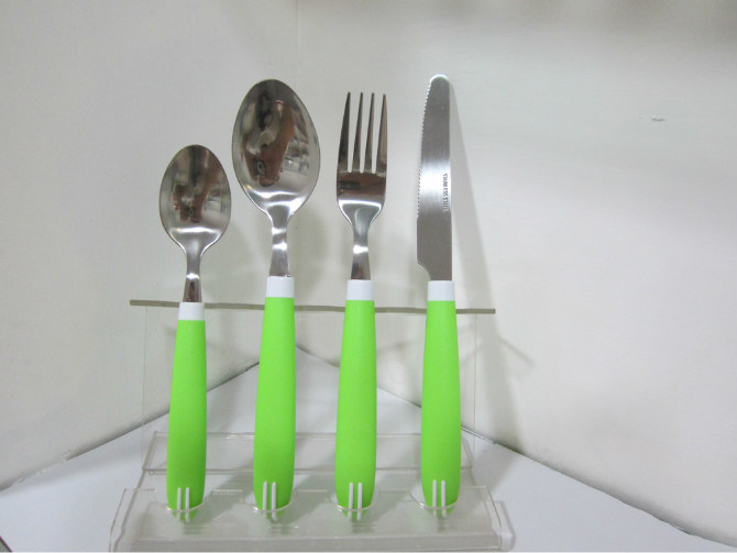 Stainless Steel Dinner Cutlery Set with Colorful Plastic Handle No. P06