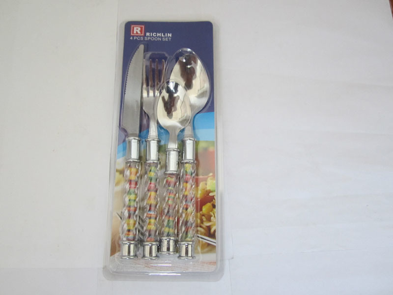 Stainless Steel Dinner Cutlery Set with Colorful Plastic Handle No. P04
