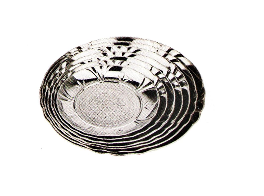 Stainless Steel Kitchenware Decorative Pattern Round Tray / Dinner Plate Sp027