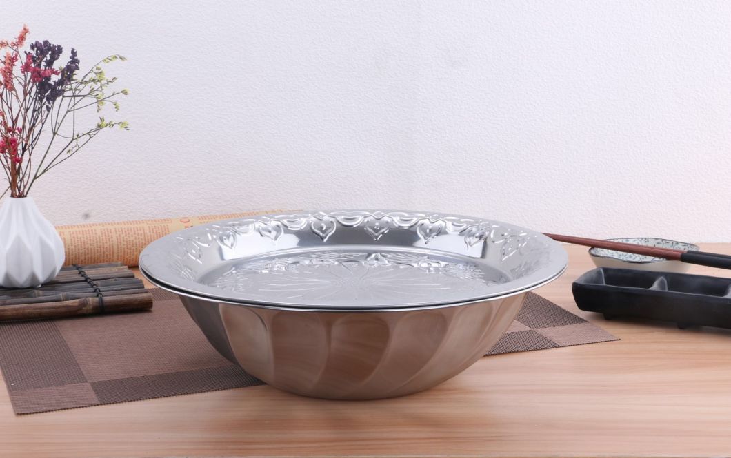 Stainless Steel Kitchenware Decorative Pattern Round Tray / Dinner Plate Gp001