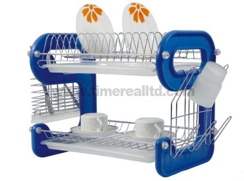 2 Layers Metal Wire Kitchen Dish Rack Plastic Board No. Dr16-9bp