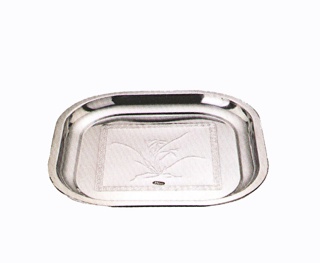 Stainless Steel Kitchenware Square Decorative Pattern Tray with Broad Edge Sp042